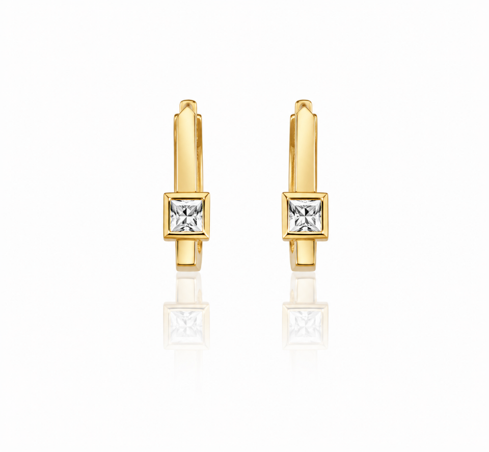 Altın Küpe Taşlı Geometrik Model 14 Ayar 3,28 Gr