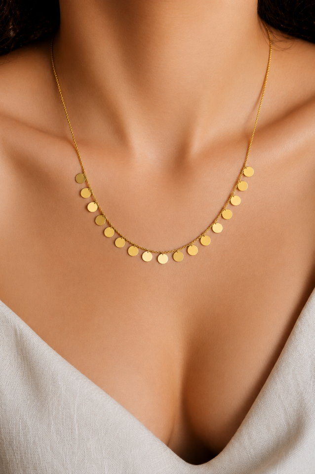 14 Ayar Altın Kolye Minimal Pul Model | 3,08 gr