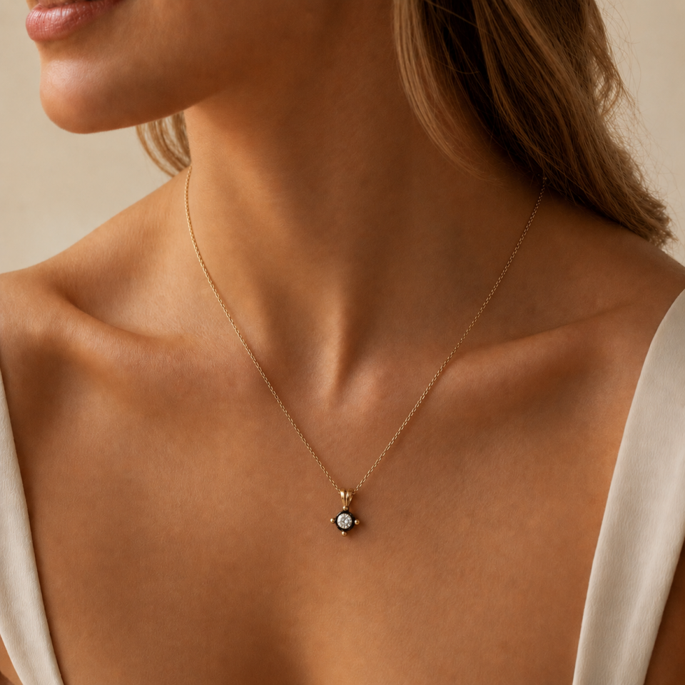 Altın Tek Taş Elmas Kolye 0,05 Ct | 1,58 Gr