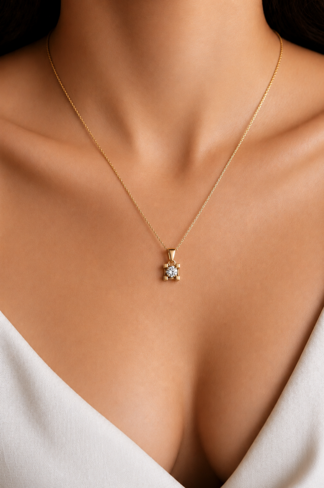 Altın Tek Taş Elmas Kolye 1.8 Gr | 0.02 Ct
