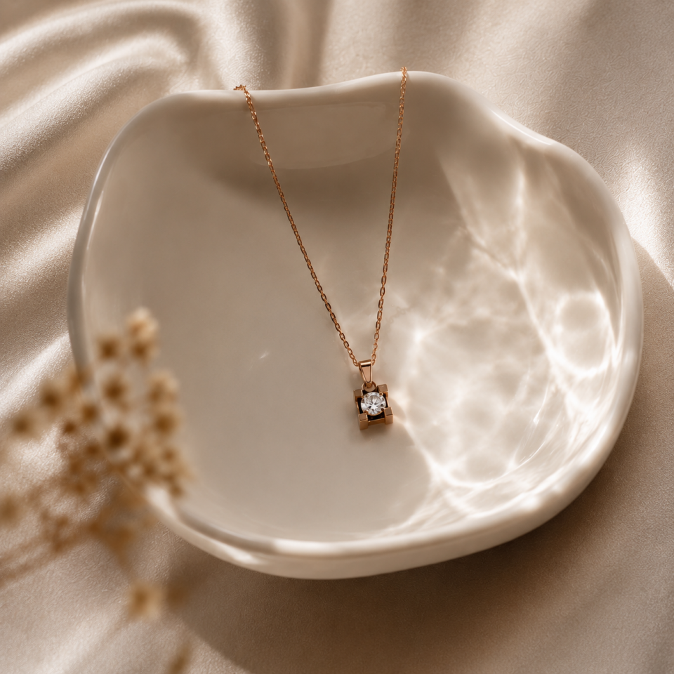 Altın Tek Taş Elmas Kolye 0,08 Ct | 2,25 Gr
