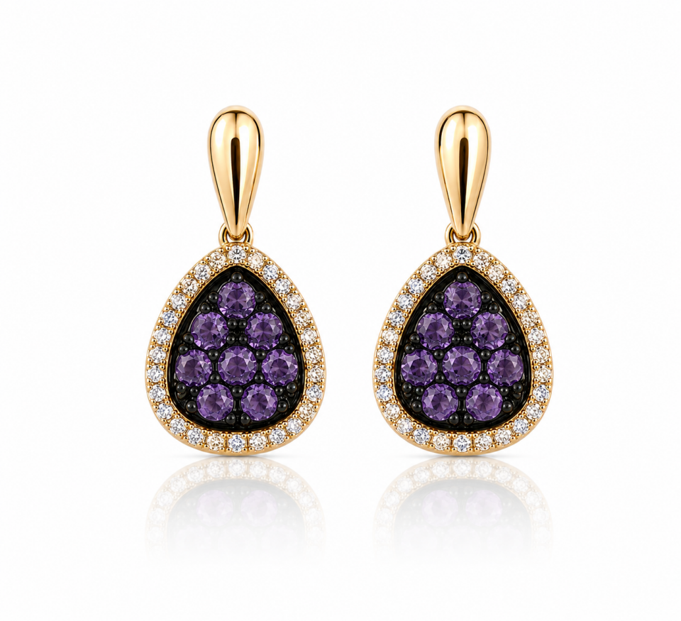 Mor Taşlı Elmas Küpe 2.18 Gr | 0.11 Ct - 0.54 Ct