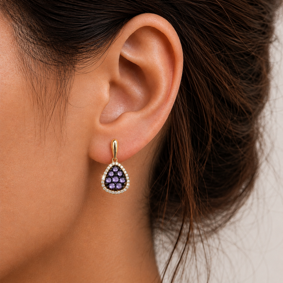 Mor Taşlı Elmas Küpe 0,11 Ct - 0,54 Ct | 2,18 Gr