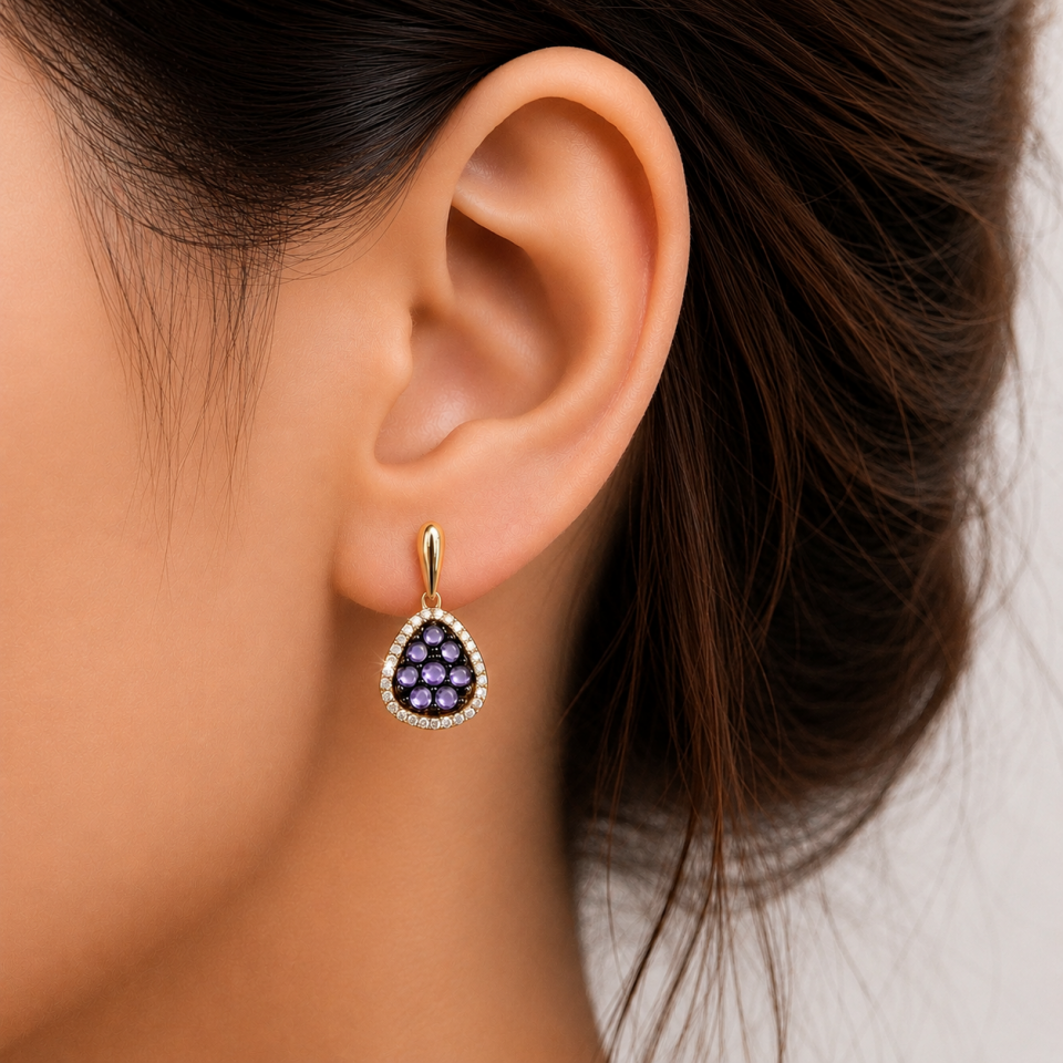 Mor Taşlı Elmas Küpe 2.18 Gr | 0.11 Ct - 0.54 Ct