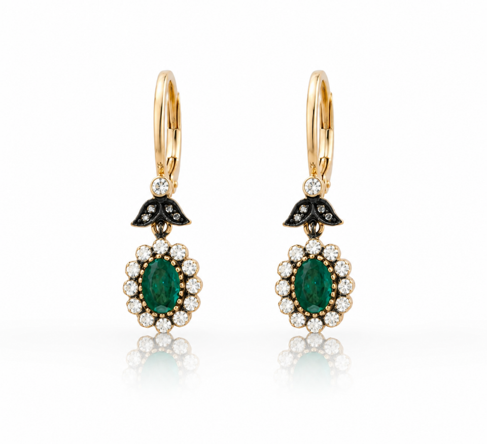 Yeşil Taşlı Elmas Küpe 4.50 Gr | 0.47 Ct - 0.88 Ct