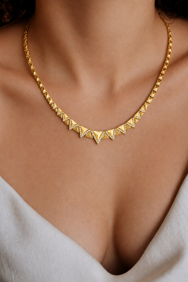 Geometrik Detaylı Altın Kolye 18 Gr 14 Ayar