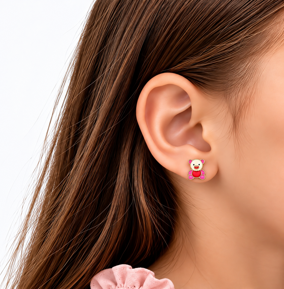 Pembe Ayıcık Çocuk Altın Küpe 1.18 Gr 14 Ayar