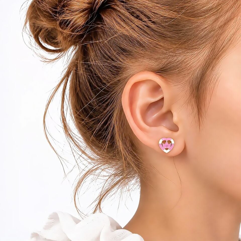 Pembe Kalp Figürlü Çocuk Altın Küpe 1.45 Gr 14 Ayar